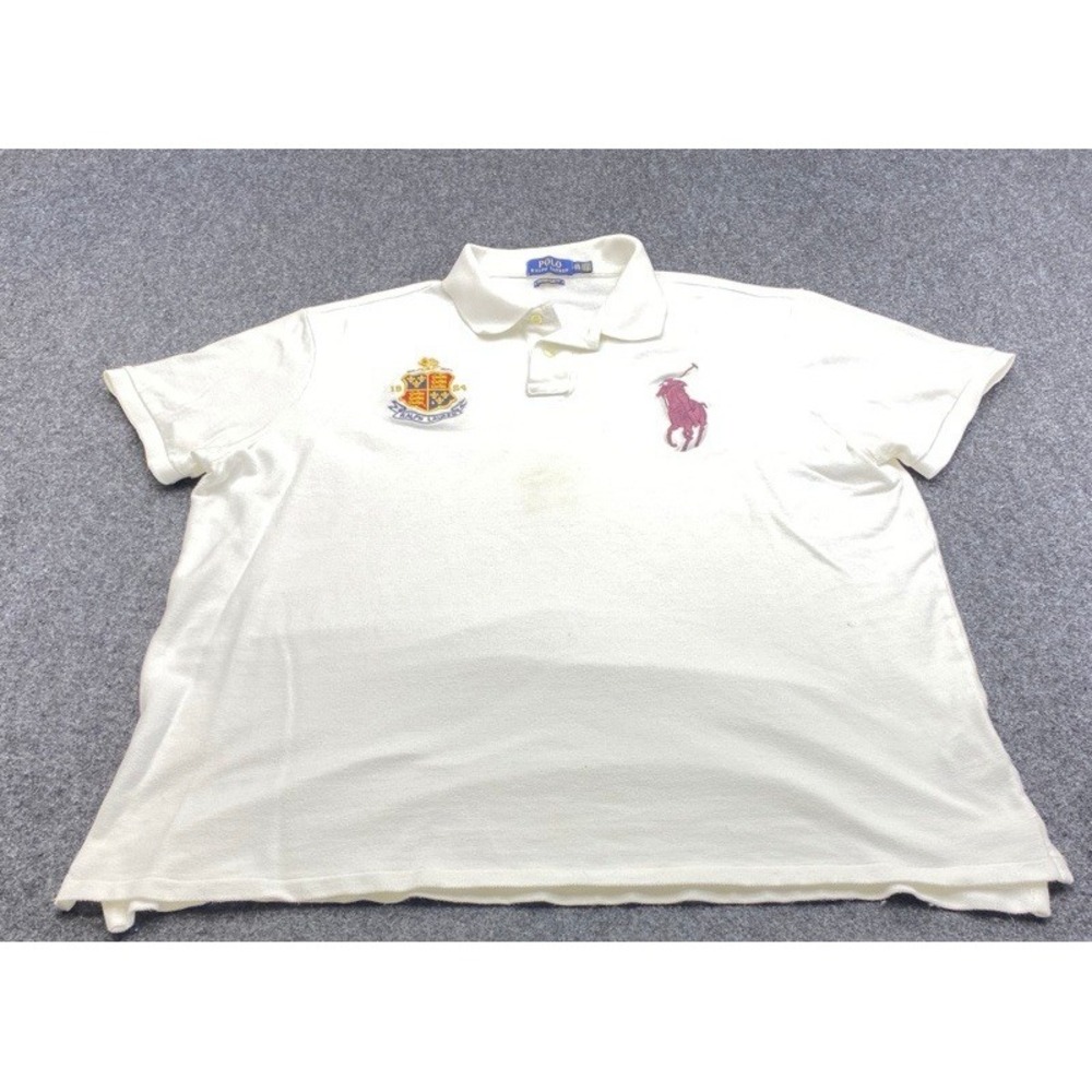 Polo Ralph Lauren Polo Shirt Mens XXL White Big Pony Crest Custom Slim Fit